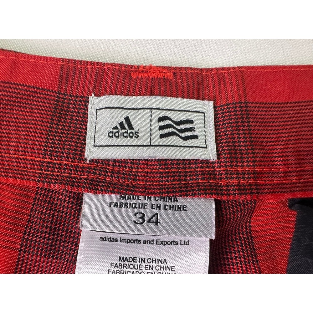 Adidas Golf Shorts Men 34 Red Black Buffalo Check Plaid Performance Stretch Flat - Picture 4 of 11